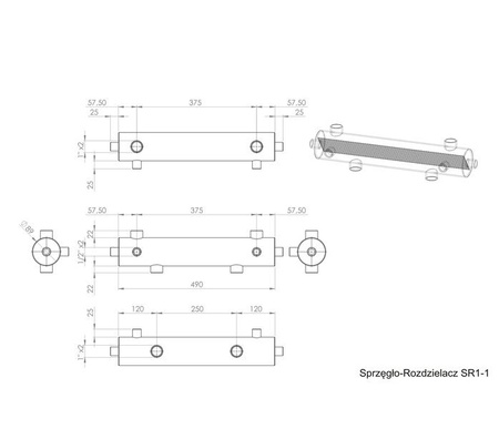 Sprzęgło hydrauliczne z rozdzielaczem 60kW ocieplone DN25 1'' SR1-1